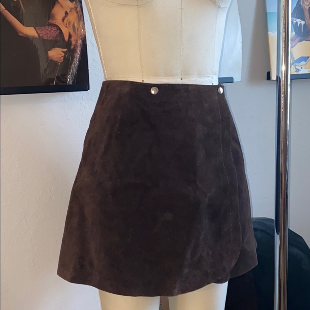 Vintage 70s Hippie Chocolate Suede Skirt